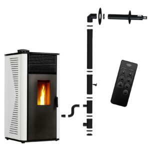 Estufa de pellets Anita impermeable 12 kW Blanco Sannover + Kit de instalación Completo