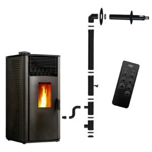 Estufa de pellets Anita impermeable 15 kW Negro Sannover + Kit de Instalación Completo