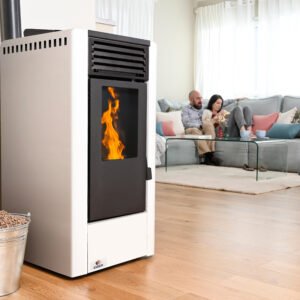Estufa de pellets Eider Biomasa Aurum 10 kW blanca con WiFi
