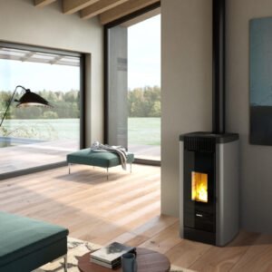 Estufa de pellets Freepoint Steel 8,5 kW canalizable Titanium con WiFi