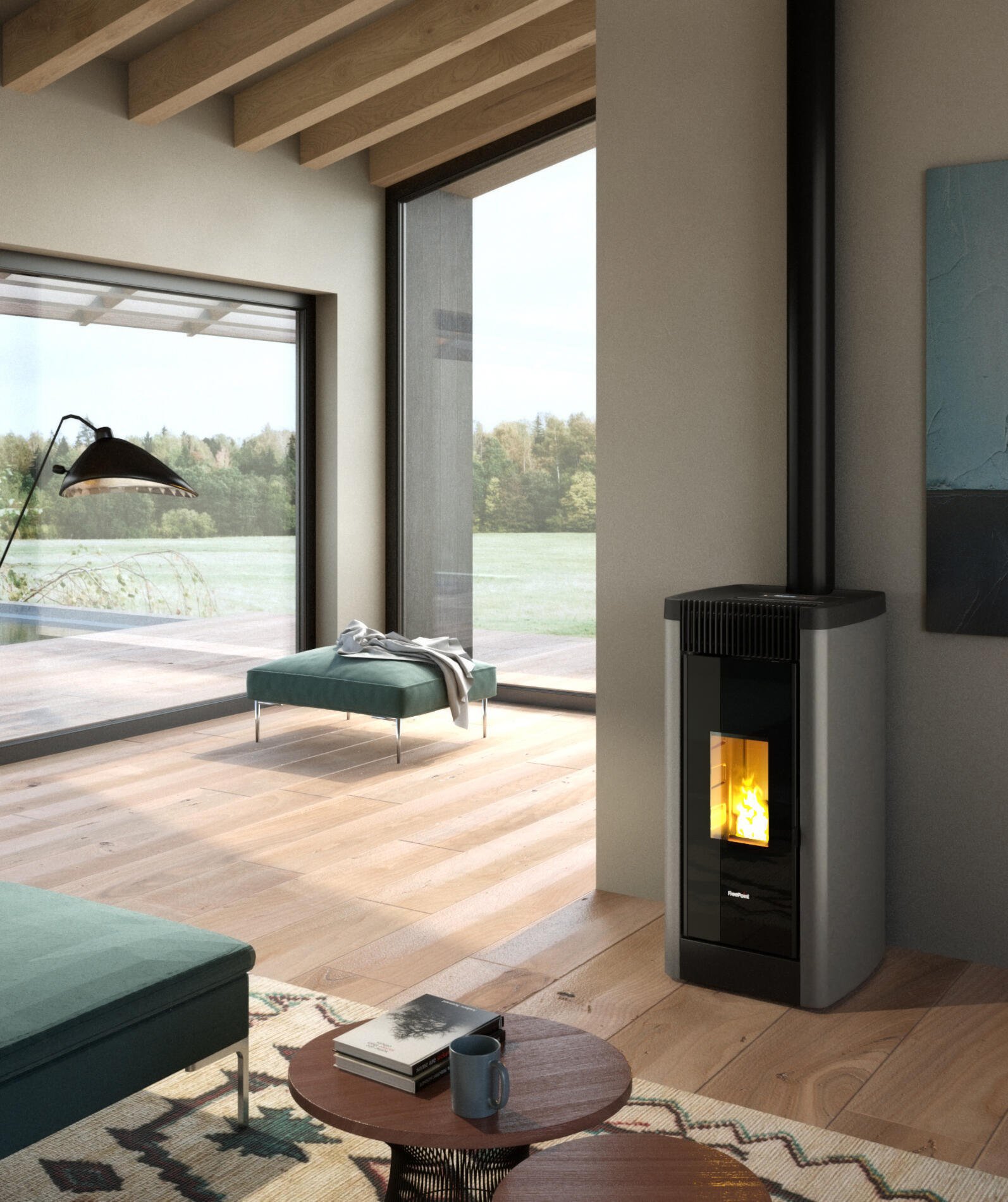 Estufa de pellets Freepoint Steel 8,5 kW canalizable Titanium con WiFi