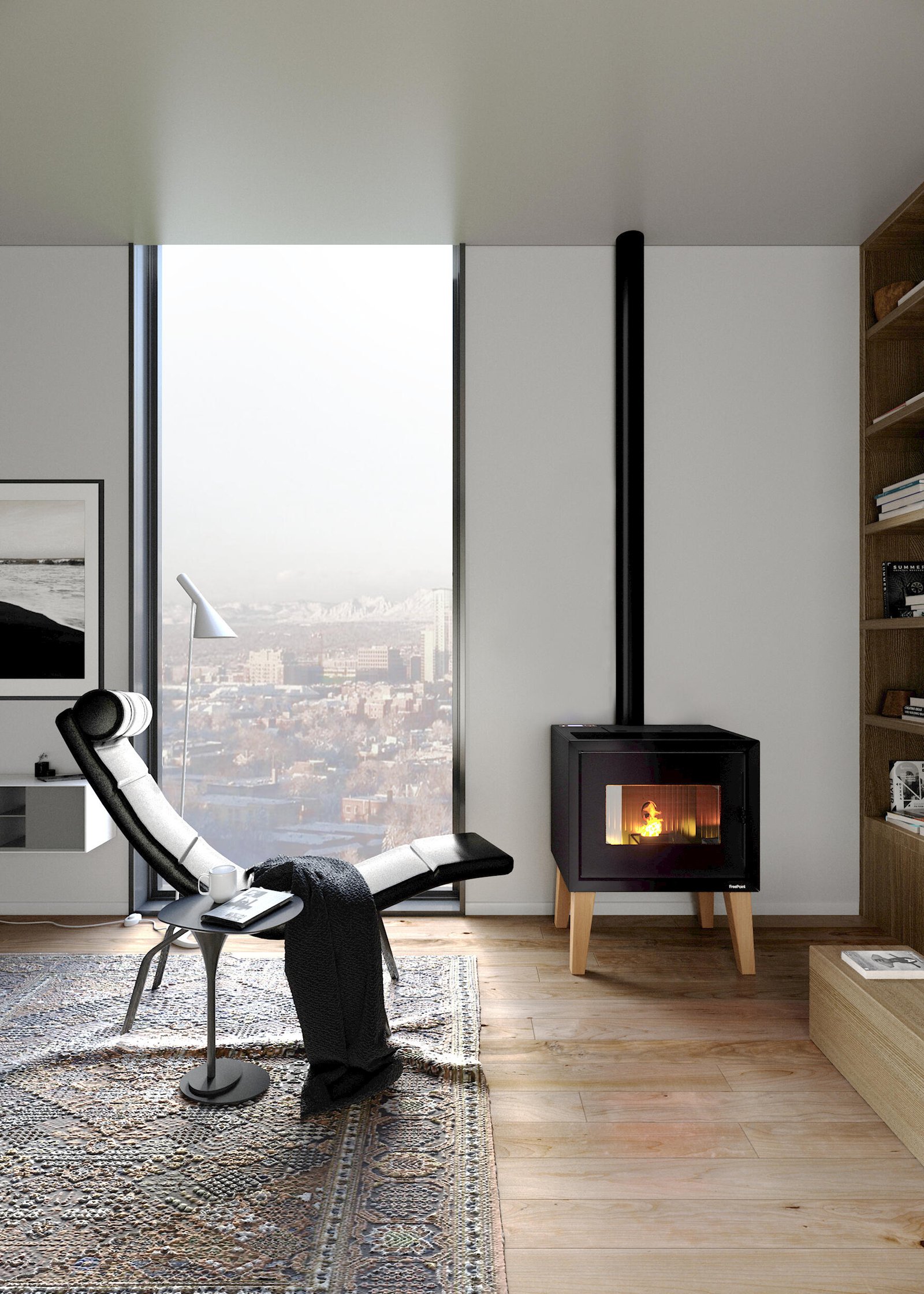 Estufa de pellets Freepoint Modo 9,26 kW estanca negra con patas y WiFi