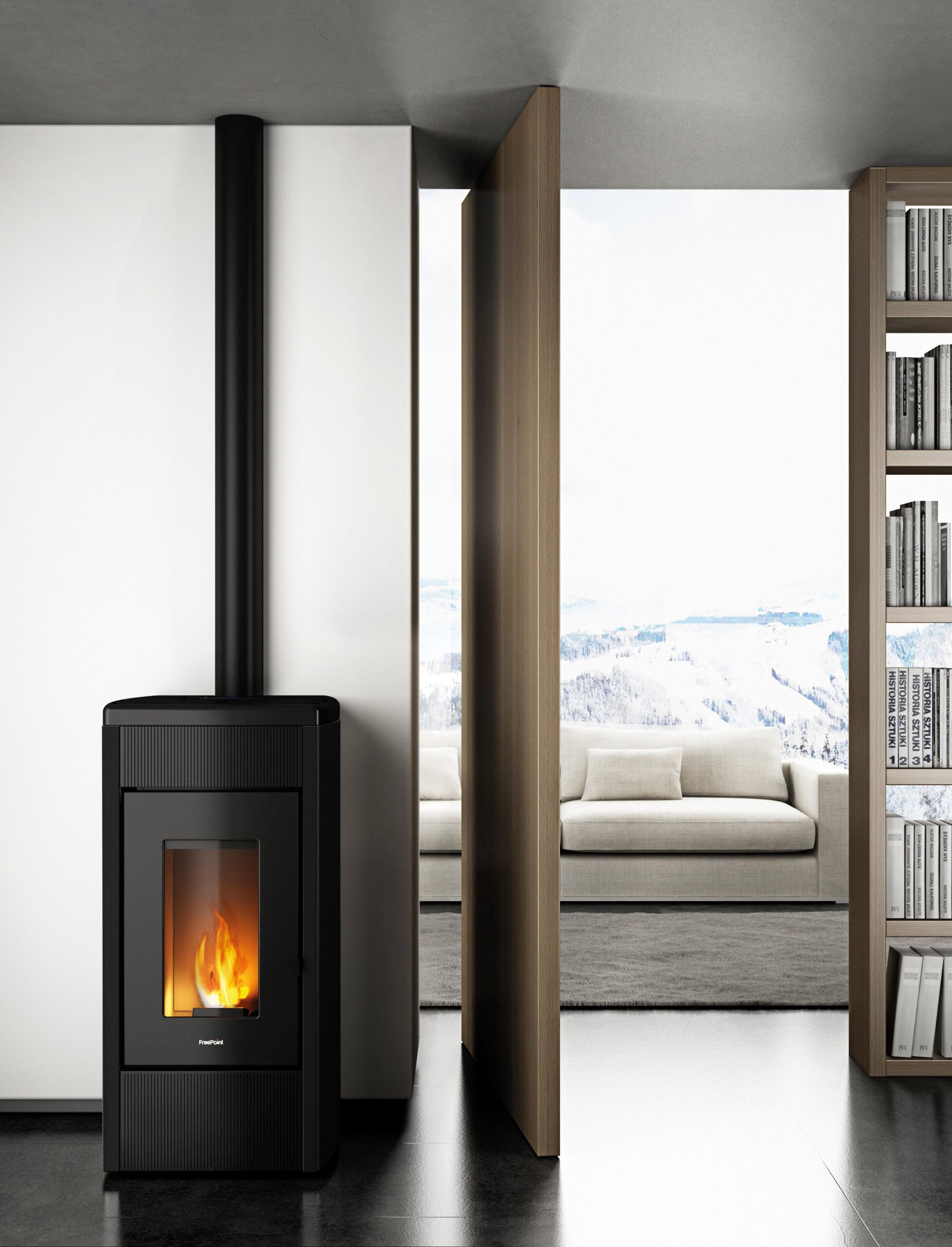 Estufa de pellets Freepoint Duke 14 kW canalizable negra con WiFi